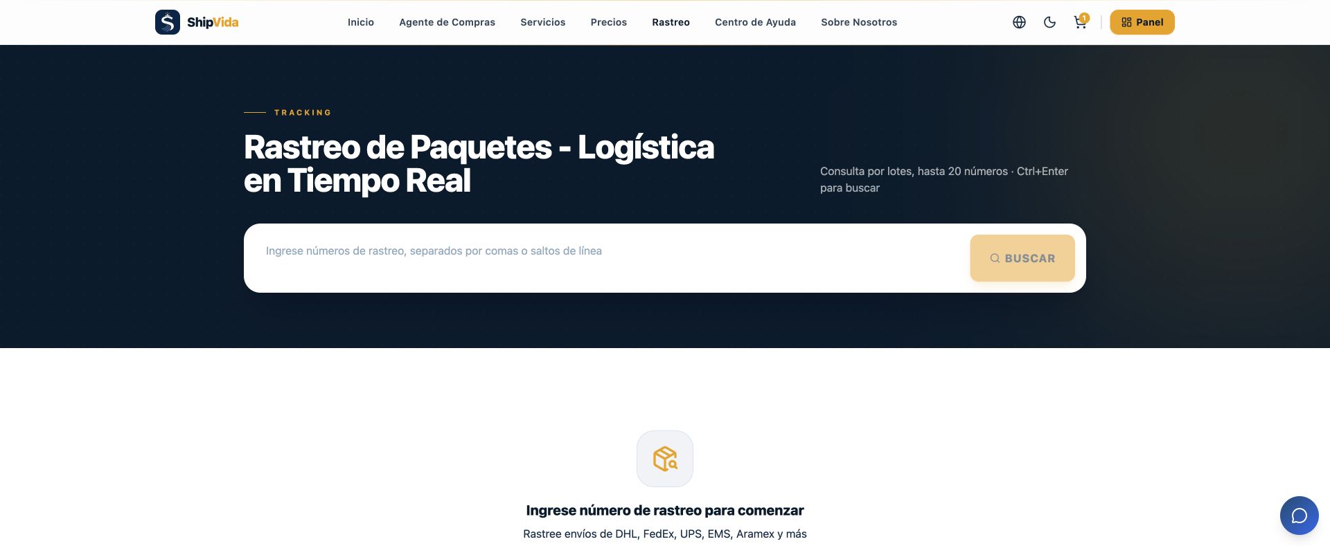 Página real de rastreo de ShipVida en español